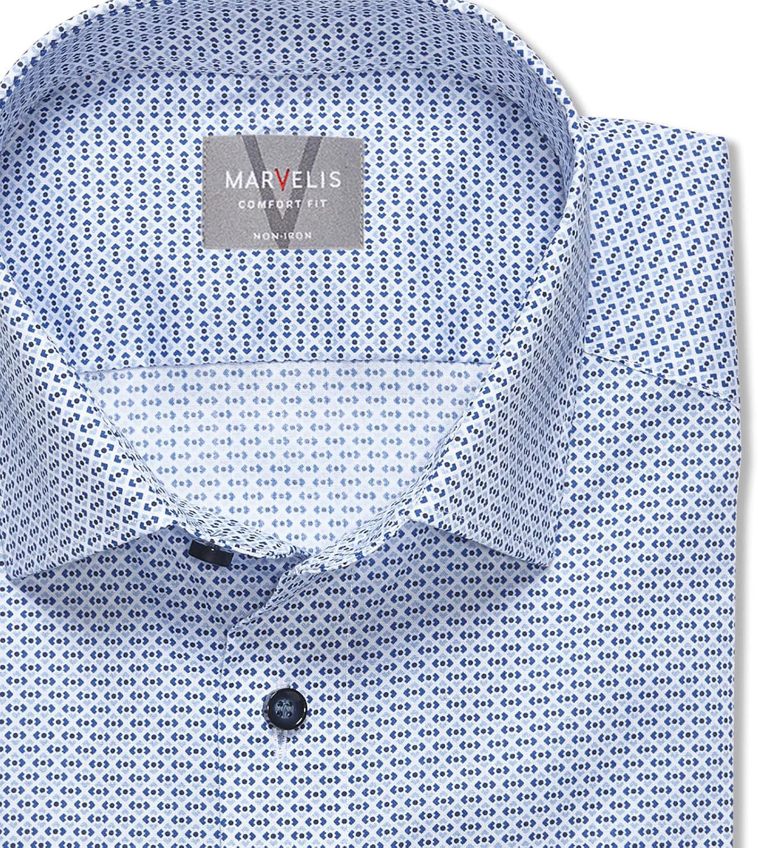 Marvelis Herren Businesshemd Langarm 703014,Rotationsdruck,Comfort fit,New Kent 43 Bleu 11, 43 Bleu