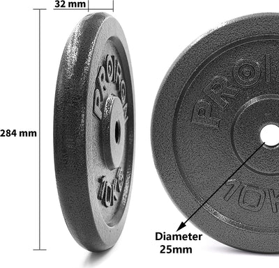 PROIRON Hantelscheiben-Set aus Gusseisen, 1,25 kg, 2,5 kg, 5 kg, 10 kg (verschiedene Grössen) für 2,