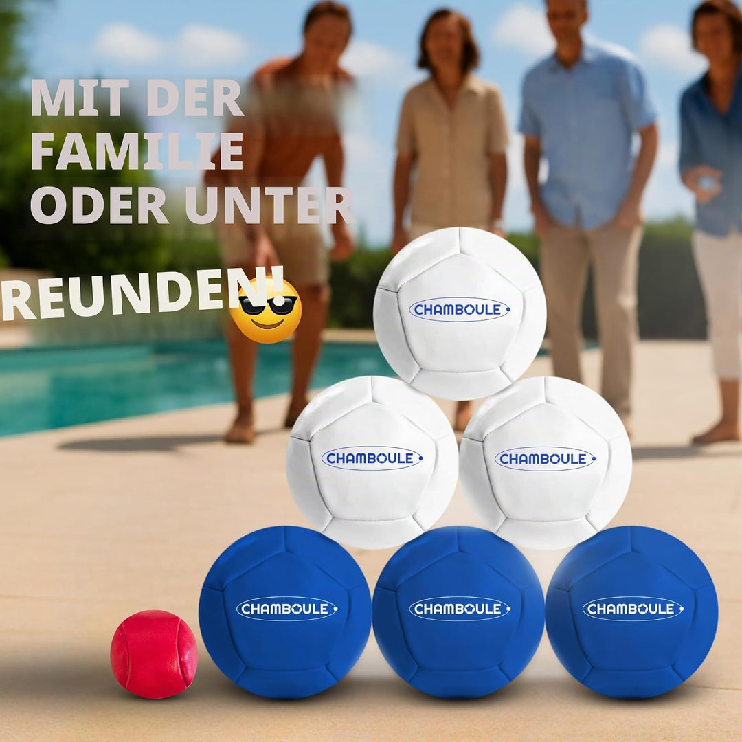 MASSA | CHAMBOULE – Boccia-Spiel für den Innen- und Aussenbereich – blaue und weisse Kugeln – Set mi