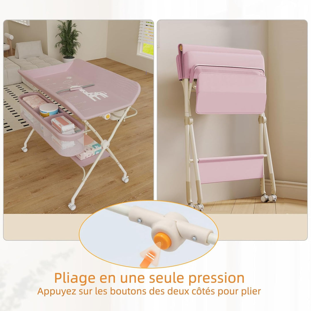 OHMG Wickeltisch für Babys,tragbarer klappbarer Wickeltisch mit Rollen,Mobile wickeltisch klappbar,w