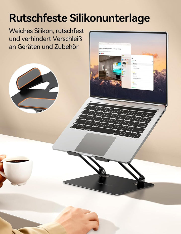 TECKNET Laptop Ständer, Faltbarer Laptopständer, Ergonomischer Laptop Stand, Laptophalter aus Metall