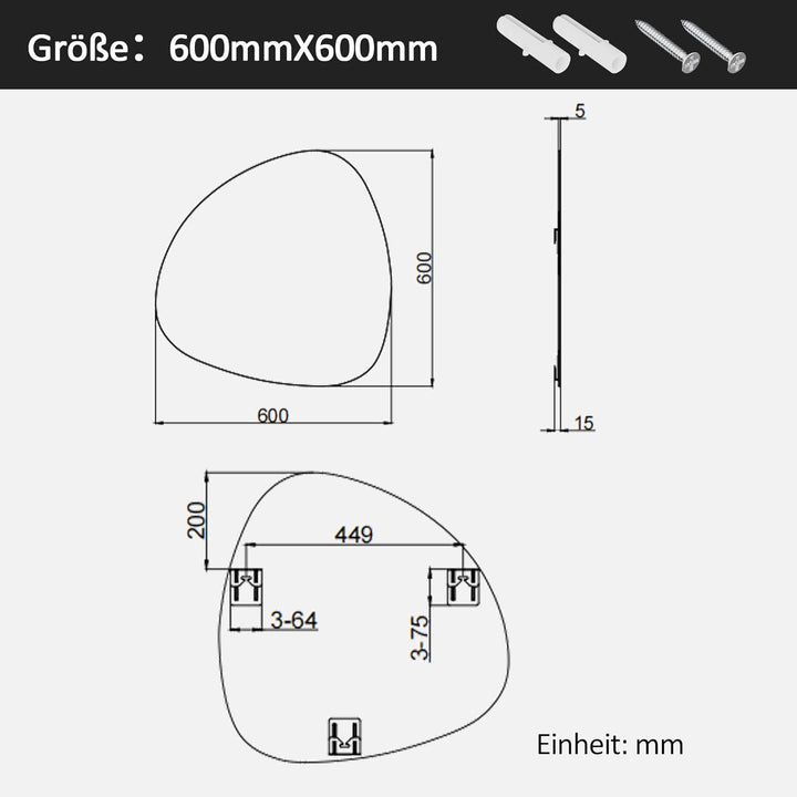 Boromal Spiegel Asymmetrischer 60x60cm Organischer Asymmetrischer Spiegel Badspiegel Asymmetrischer