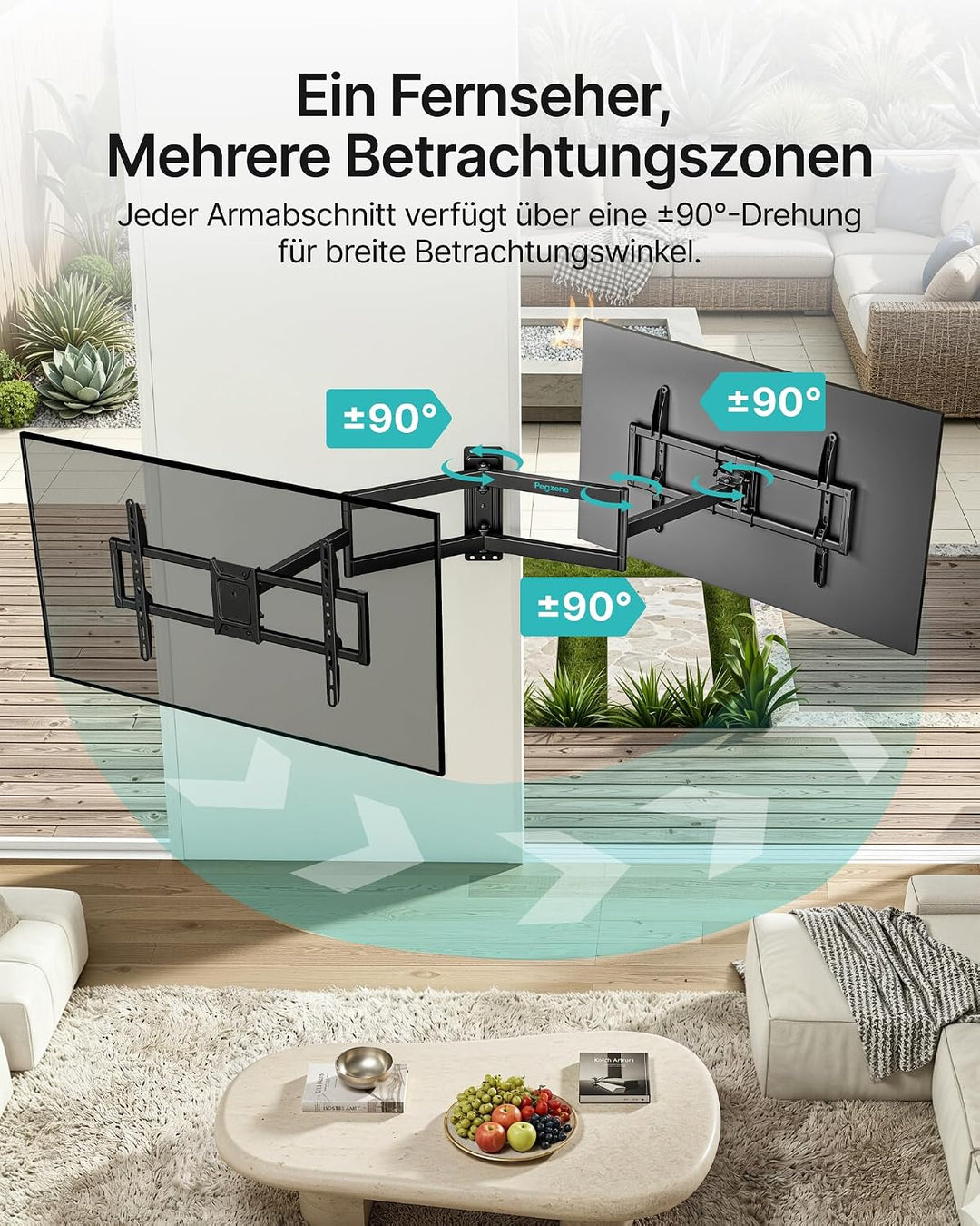 PEGZONE TV Wandhalterung Langarm 86-812mm 37-86" bis 50kg, VESA max.600x400 | Wandhalterung Fernsehe