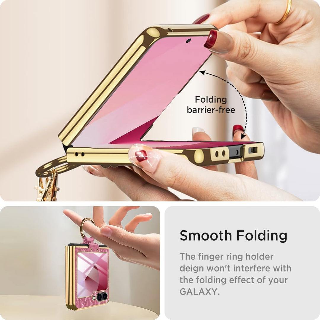 Miimall Lederhülle Kompatibel mit Samsung Galaxy Z Flip 6/Flip7 FE Hülle mit Kameraschutz+Ring Ständ