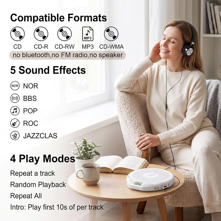 Gueray CD Spieler Tragbarer CD-Player Persönliche CD Players mit Kopfhörer LCD Display Anti-Skip Sch