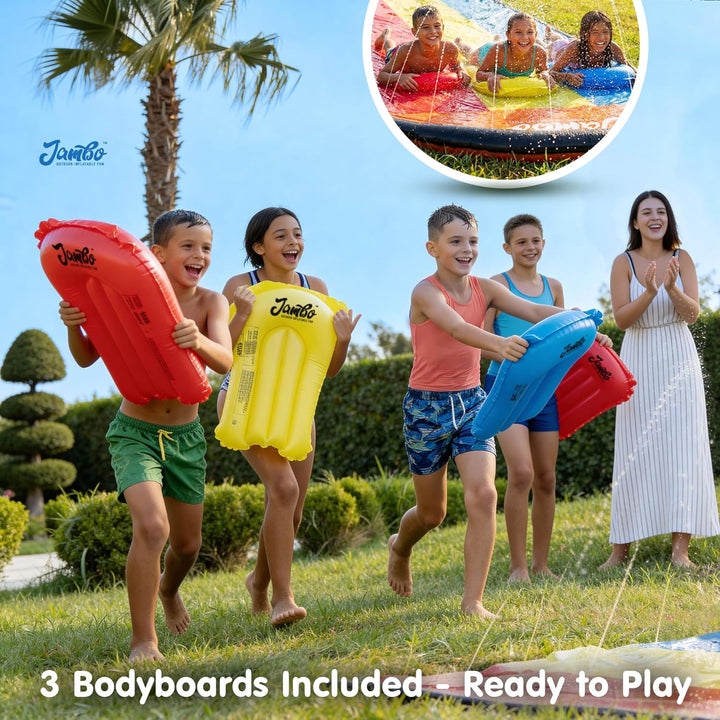 Jambo Premium-Spritz- und Rutschen-mit 3 Boogie-Boards, robuste Wasserrutsche mit fortschrittlichem