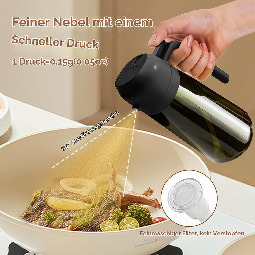 YARRAMATE 2 Stück 470ml Lichtblockierender dunkler Ölsprüher zum Kochen, 2-in-1 UV Schutz ölzerstäub