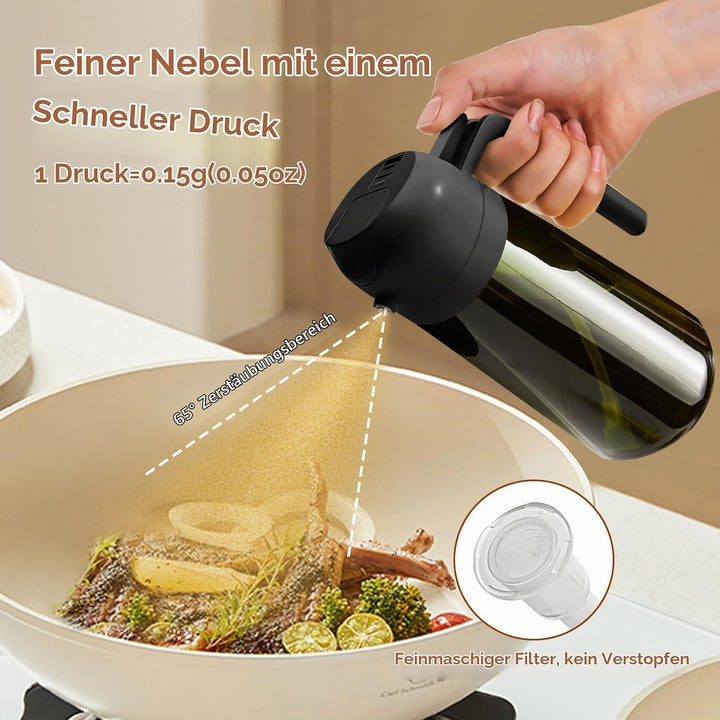 YARRAMATE 2 Stück 470ml Lichtblockierender dunkler Ölsprüher zum Kochen, 2-in-1 UV Schutz ölzerstäub