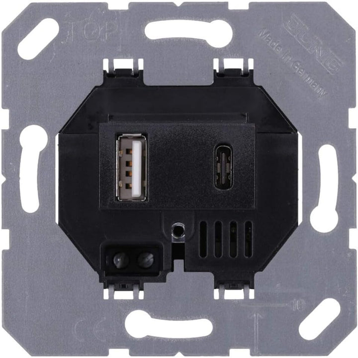 Jung USB-Ladegerät 15CASW mit 2 USB-Buchsen Ports: 1× USB Typ A, 1 ×Typ C (max. 3A) Schwarz, Schwarz