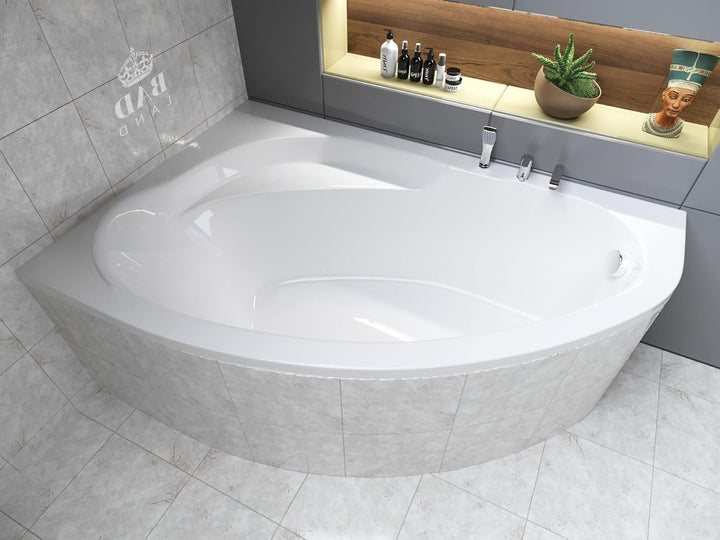 BADLAND Badewanne Original Weiss Acryl Wanne Eckbadewanne MAREA 150x100 Links KOMPLETTSET SET mit We