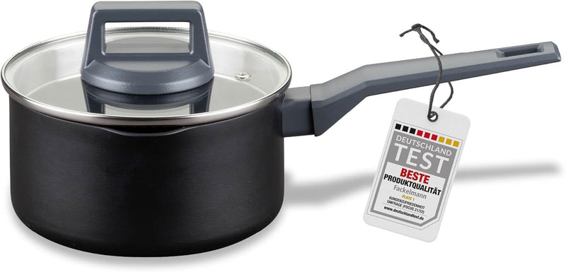 Fackelmann Kochtopf 16cm mit Stiel Statement – Topf mit keramischer Beschichtung – Recyceltes Alumin