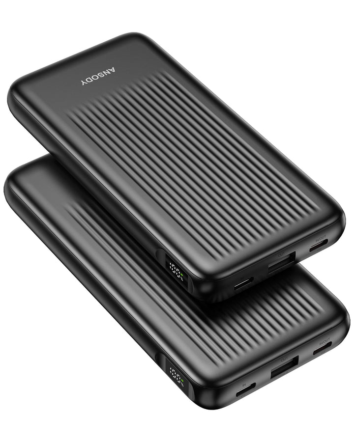 ANSODY 22.5W Powerbank 10000mAh 2 Stück, Akkupack Klein Aber Stark, LED Display kompatibel Externe h