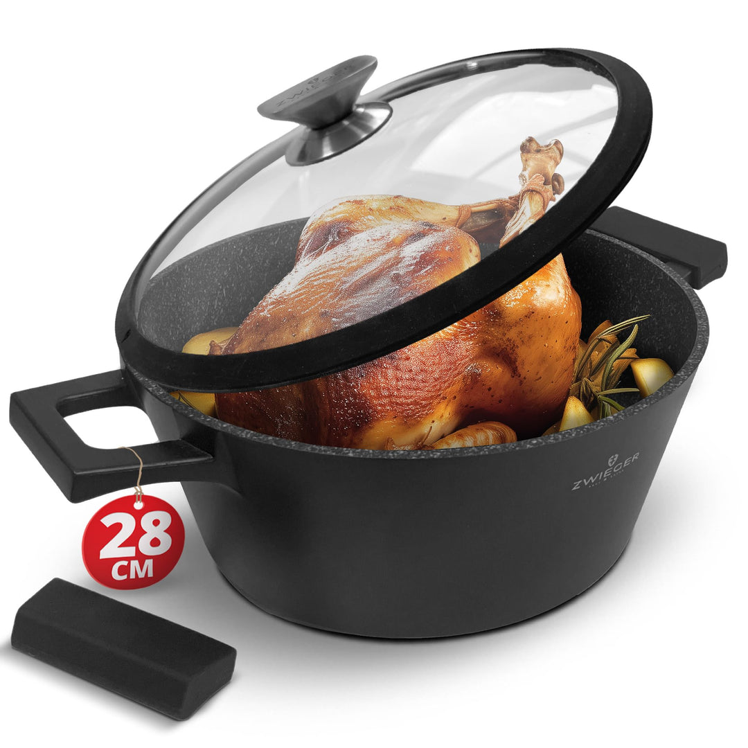 ZWIEGER 3-in-1 Schmortopf mit Deckel Backofengeeignet 28 cm - Gross Bräter induktion, brotbackform m