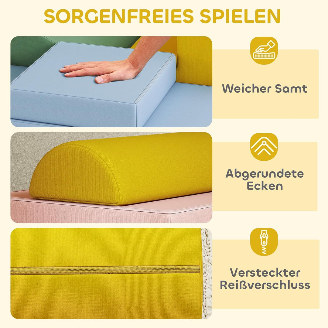 AIYAPLAY Schaumstoff Bausteine 12-TLG. Softbausteine Kinder Bausteinset mit Cord-Optik Klettern Gros