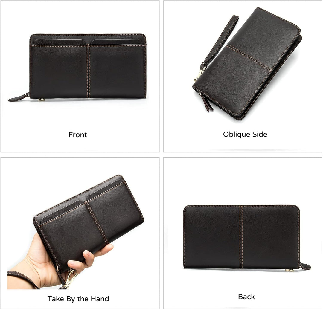 PORRASSO Leder Geldbörse Herren Clutch Tasche Kreditkartenetui Brieftasche Handytasche Portemonnaie