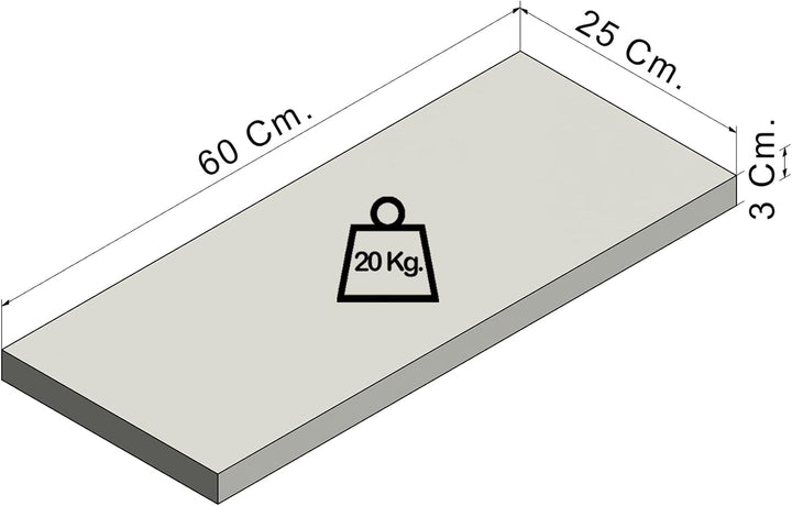 Henor Wandregal Holzwandregal 60 x 25 x 3 cm. Laden Sie 20 kg. Kiefernholz Natur 60 Kiefer F-25 Cm.,