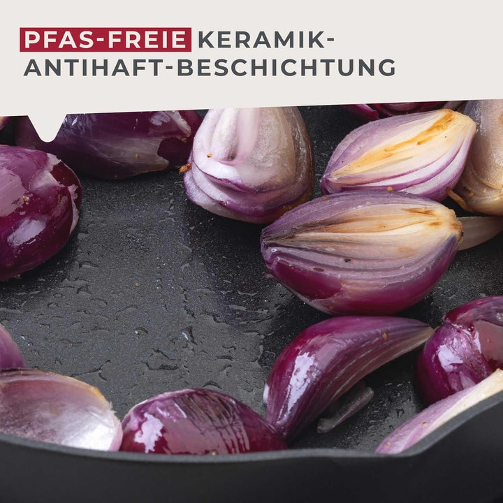 FACKELMANN Pfannenset Highrise 3-tlg Ø 20/24/28 cm – Antihaft-Bratpfannen aus recyceltem Aluminium,