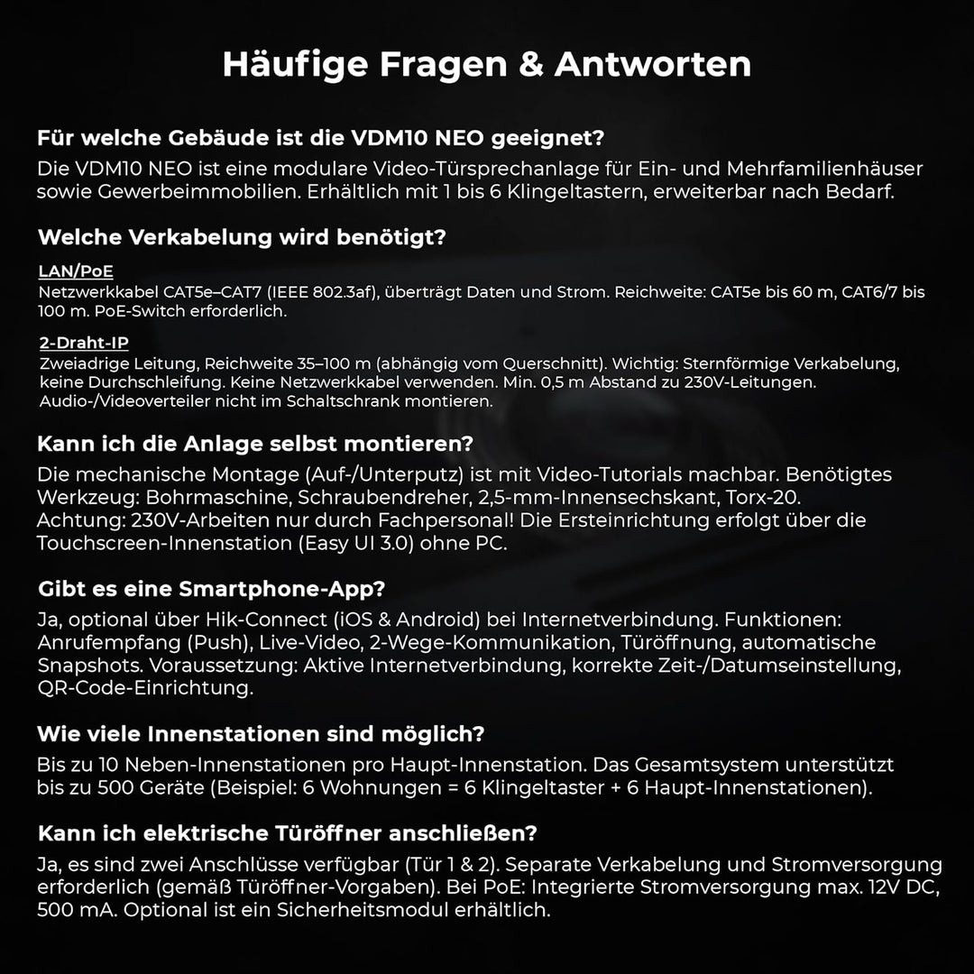 Metzler VDM10 2.0 Video Türsprechanlage, Sprechanlage Individuell konfigurierbar mit austauschbarem