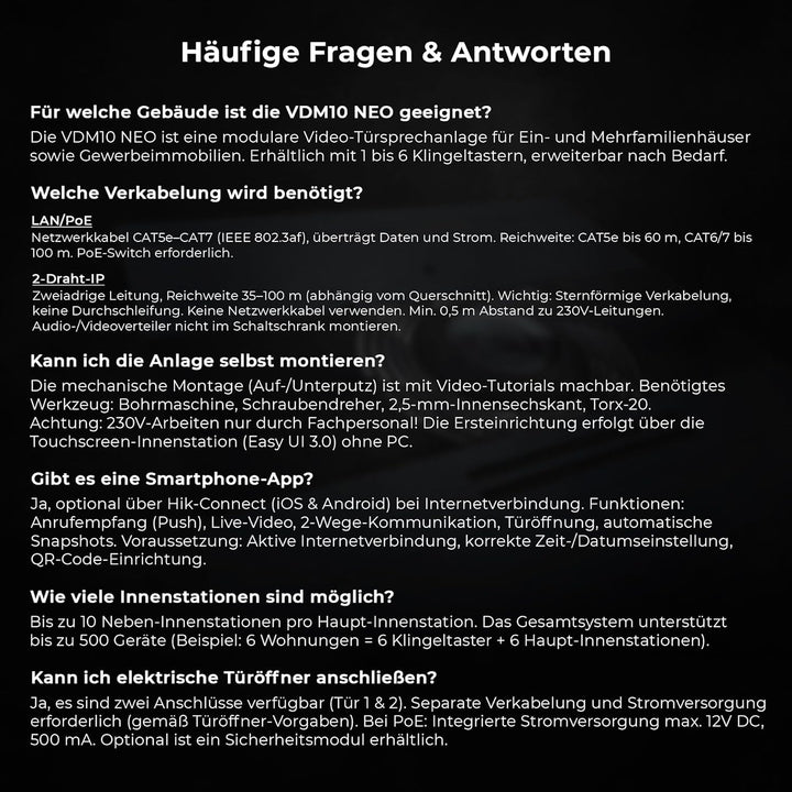 Metzler VDM10 2.0 Video Türsprechanlage, Sprechanlage Individuell konfigurierbar mit austauschbarem
