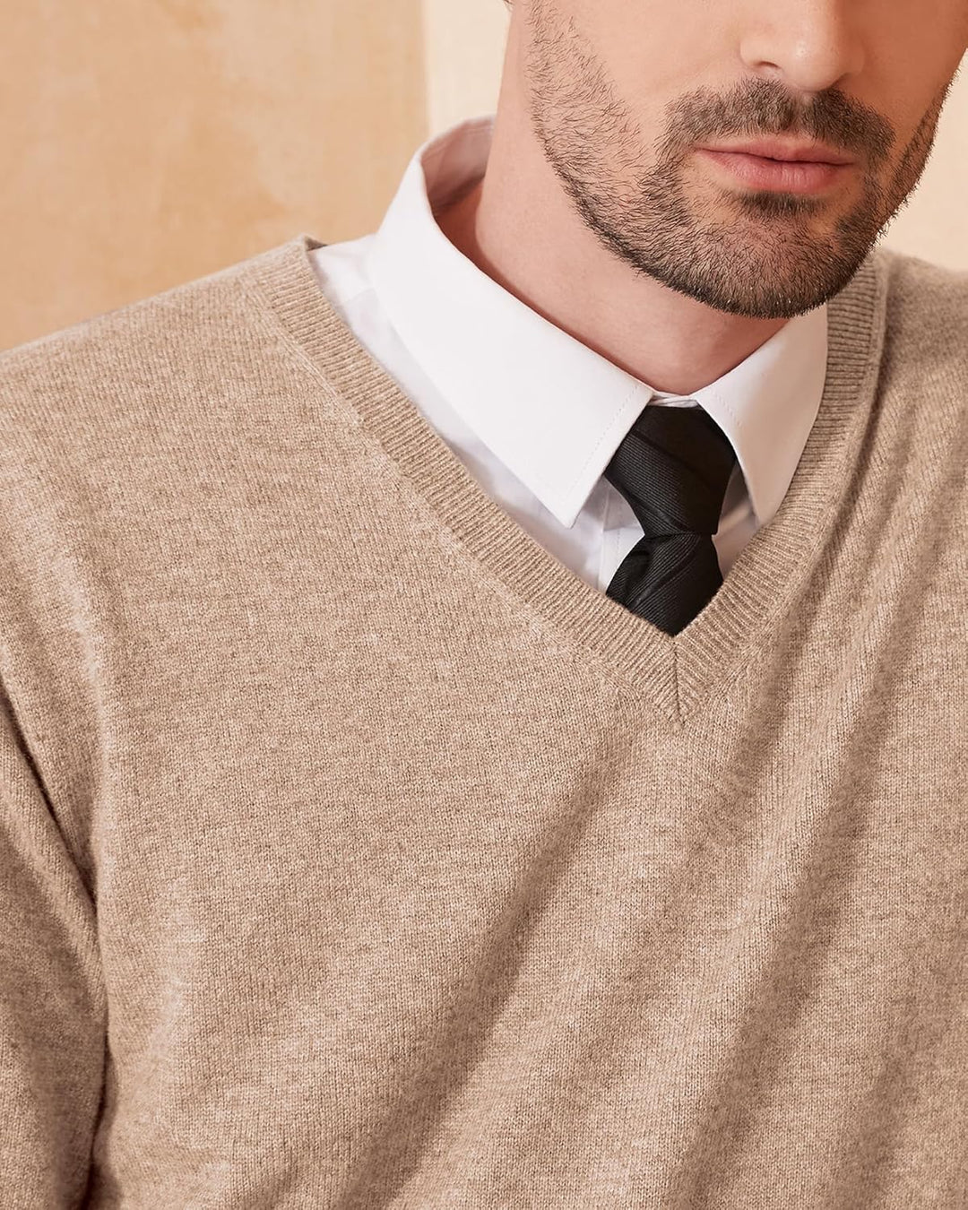 Kallspin Herren Strickpullover aus Wollmischung V-Ausschnitt Langarm Comfort Fit Pullover S Kaffee,