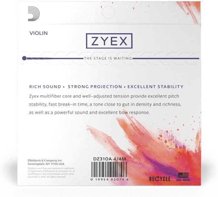 D'Addario DZ310S-4/4M Zyex Violinen Saitensatz synthetische Faser 4/4 Medium Medium Tension Silver D