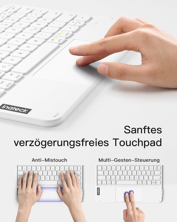 Inateck Tablet Keyboard with Touchpad, Ultralight Keyboard Wireless QWERTZ German with Trackpad, Com