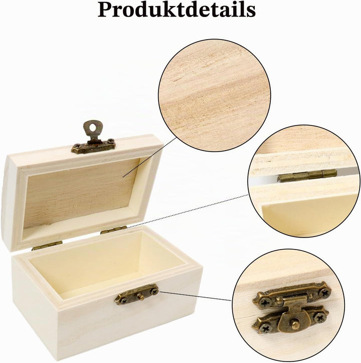 Holzkiste Klein Schatztruhe Schatzkiste - 12 Stück Holz Set Kleine Holzschatulle mit Deckel Diamanta
