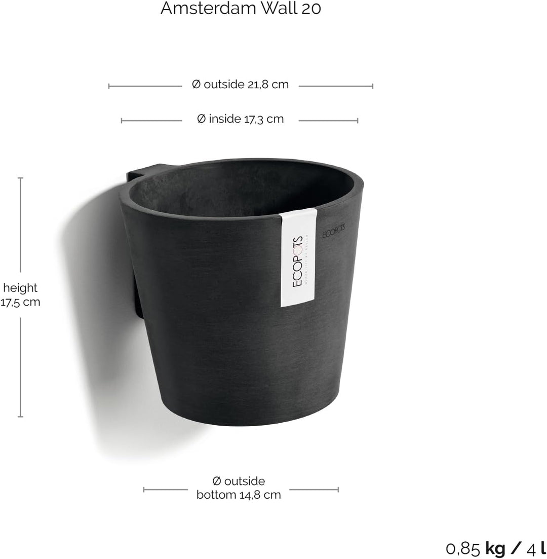 Ecopots Amsterdam Kollektion recycelter Blumentöpfe UV-beständig, für Haus & Garten Dunkelgrau 19.5