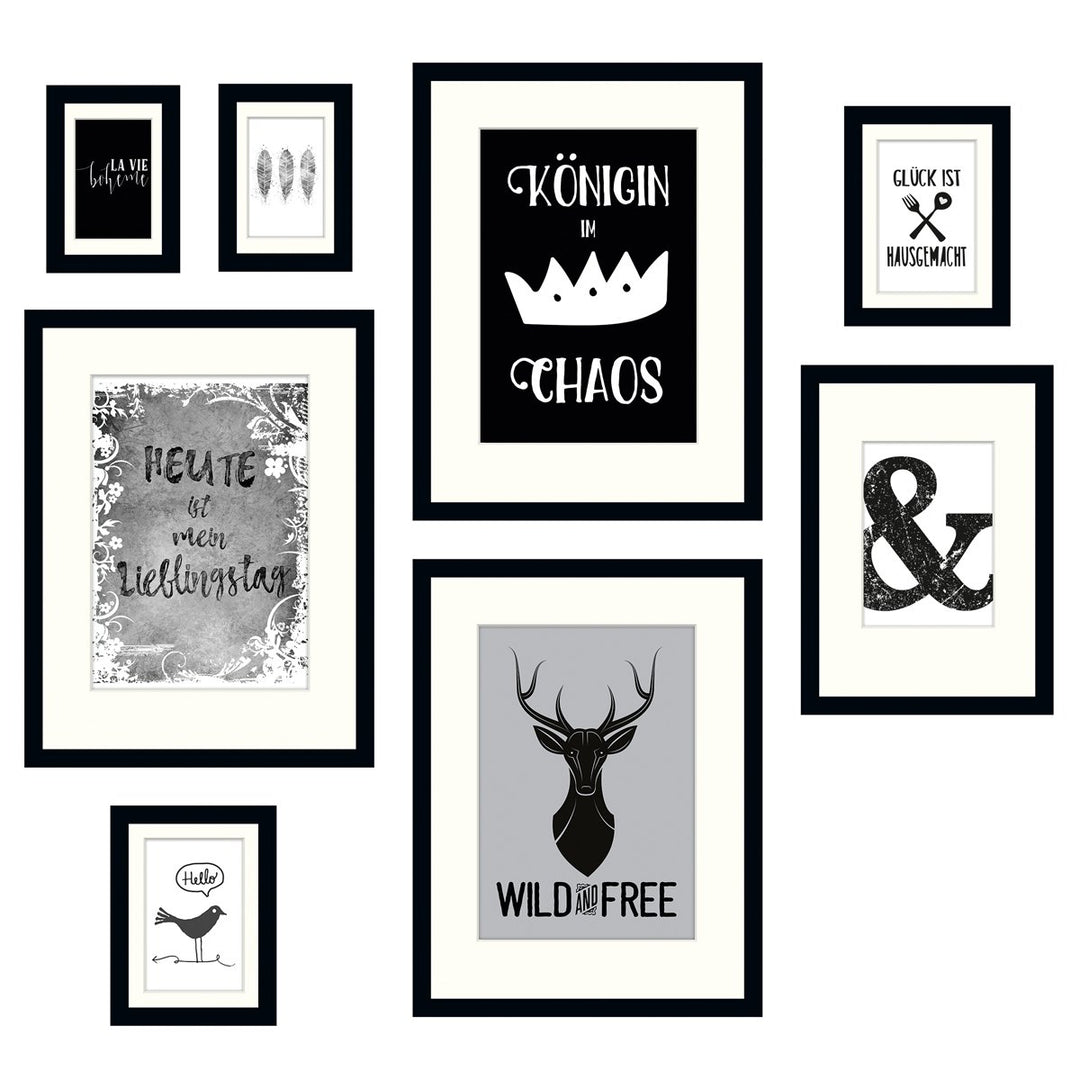 Eurographics Mein Lieblingstag I Bilderrahmen-Set, Glas/Holz, Schwarz/Weiss, 8er, verschidene Grösse