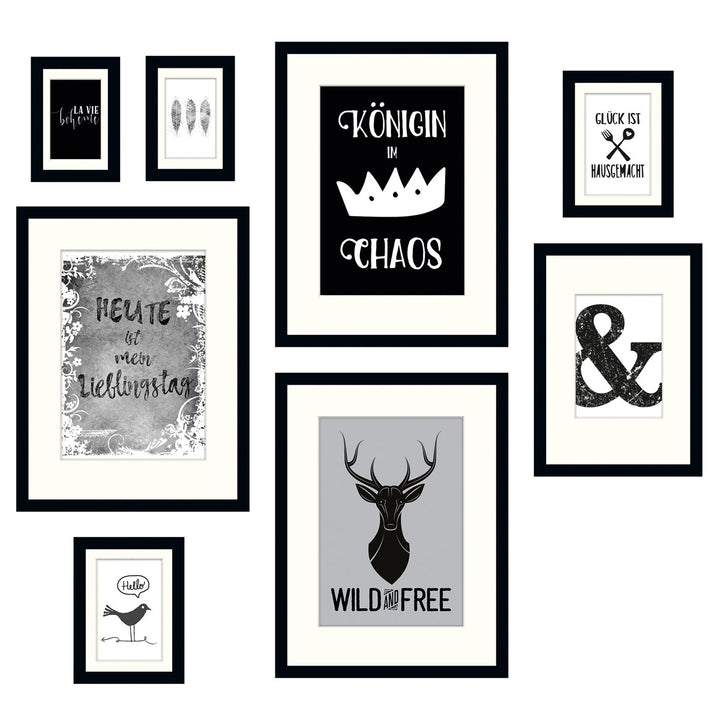 Eurographics Mein Lieblingstag I Bilderrahmen-Set, Glas/Holz, Schwarz/Weiss, 8er, verschidene Grösse