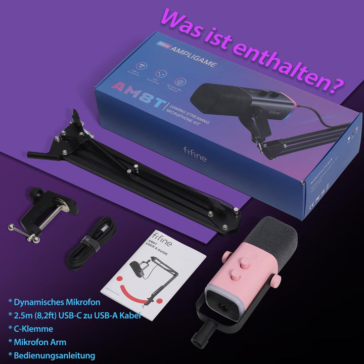 FIFINE XLR Streaming Mikrofon mit Arm für Podcast Studio, USB Dynamisch Microphone Gaming PC mit Stu