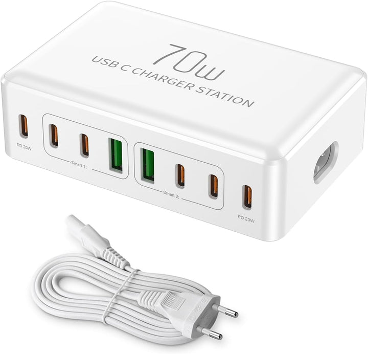 70W USB C Ladegerät Mehrfach Netzteile für Handys Multi USB-C Ladestation mit mehrere 20 W PD-Ports