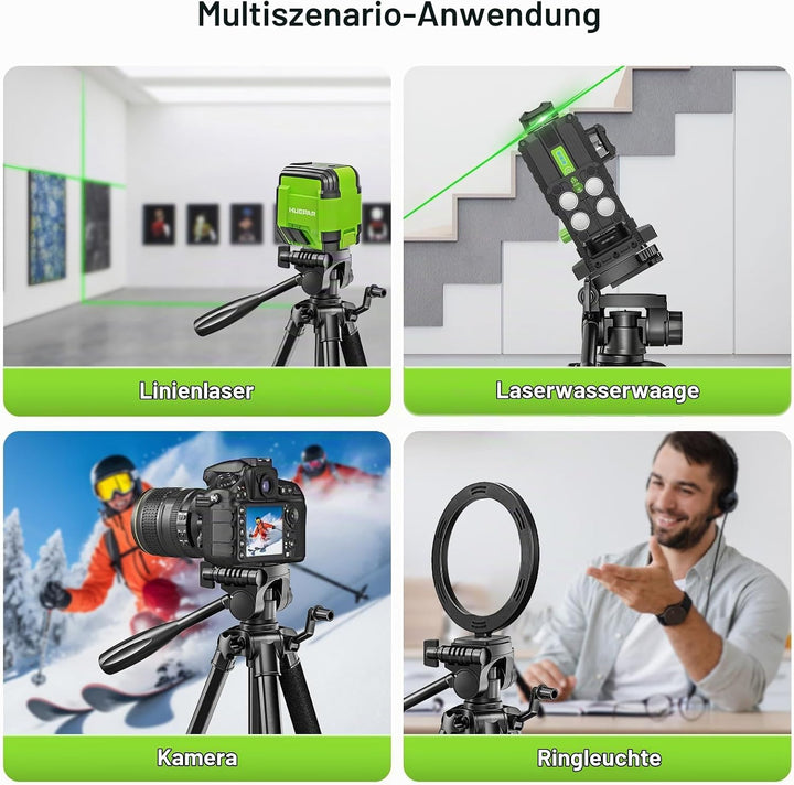 Huepar Professionelles Baustativ für Laser und Kameras, 146 cm verstellbar für Hochleistungslaser, P