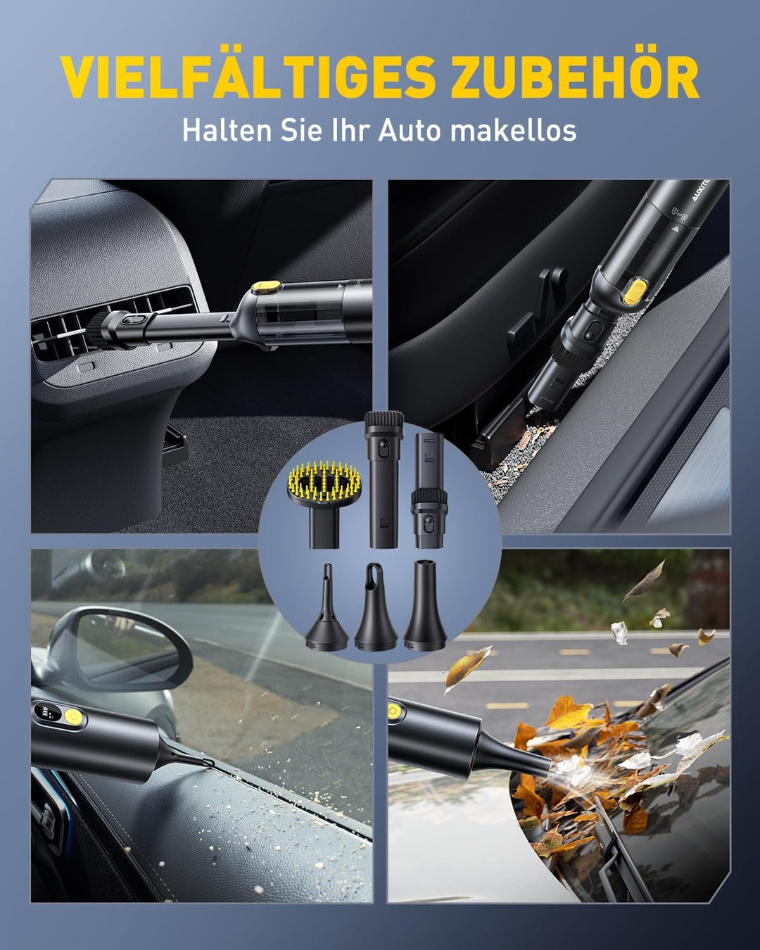 AUXITO Autostaubsauger Akku mit hoher Leistung 24000 Pa,4-in-1Mini Handstaubsauger Kabellos mit Blas