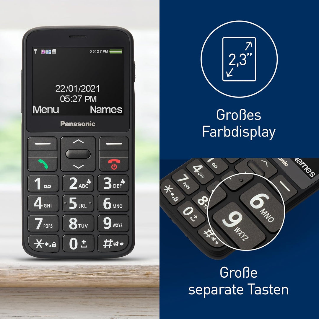 Panasonic KX-TU160EXB Essentials Mobiltelefon für Senioren, SOS-Notruftaste, grosse Separate Tasten,