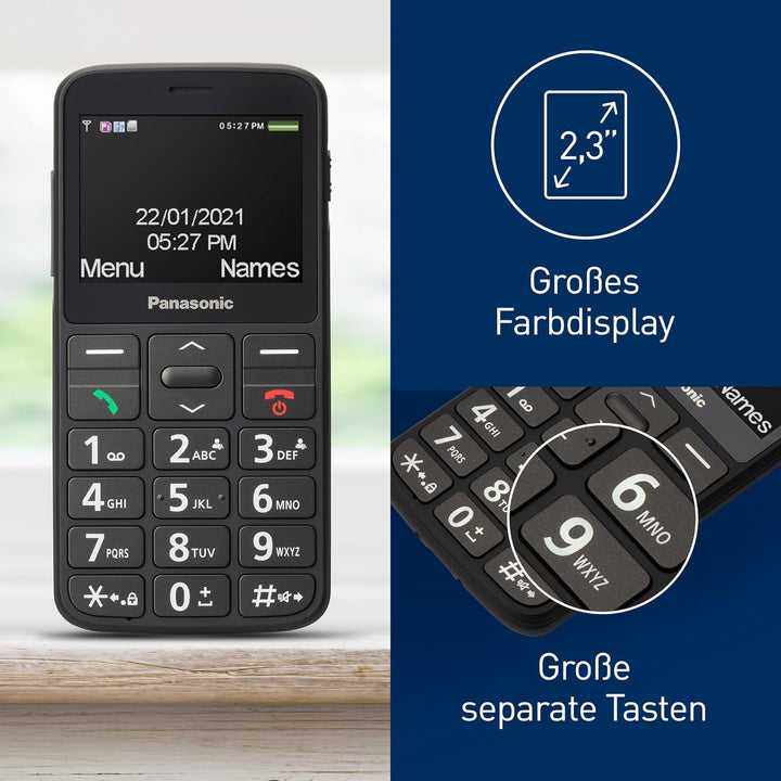 Panasonic KX-TU160EXB Essentials Mobiltelefon für Senioren, SOS-Notruftaste, grosse Separate Tasten,