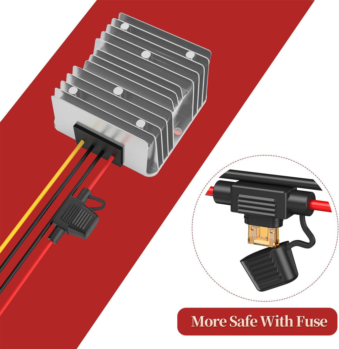 Spannungswandler 24V auf 12V, Step Down 24V 12V 15A 180W mit Sicherung Wasserdicht und Schnellverbin