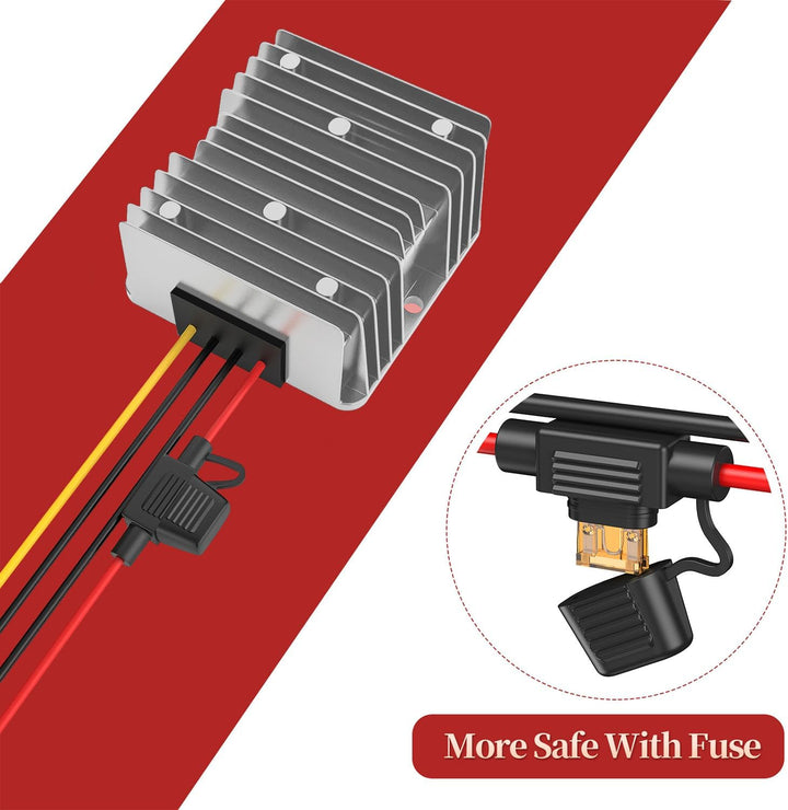 Spannungswandler 24V auf 12V, Step Down 24V 12V 15A 180W mit Sicherung Wasserdicht und Schnellverbin