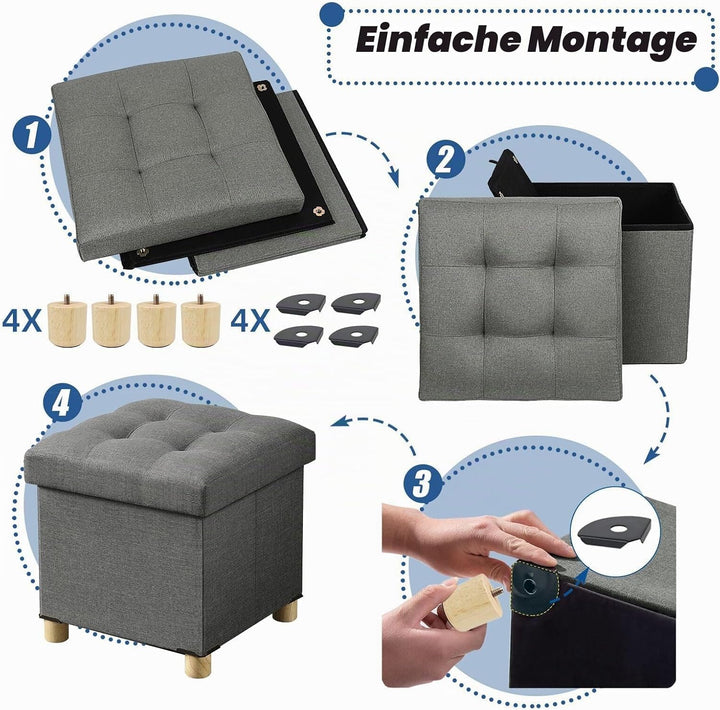 BRIAN &amp; DANY Sitztruhe Sitzhocker Fusshocker mit Stauraum und Deckel mit Holzfüssen, 38 x 38 x 38 cm