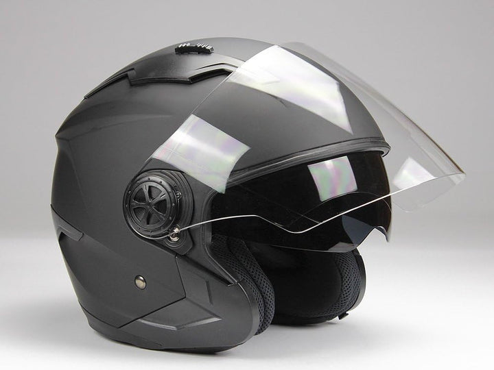 BNO Jethelm mit Langvisier Jet300 Motorradhelm Roller Helm Schutzhelm Matt Schwarz (S-XXL) (S), S