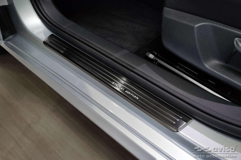 Black Inox door sill protectors compatible with Skoda Fabia IV Hatchback 2021- &