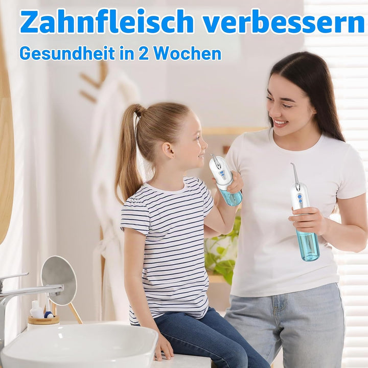 UODIR Munddusche Kabellos, Tragbarer Mini-Wasserzahnreinige mit Etui, 4 Modi und 5 um Ersatzdüsen, E