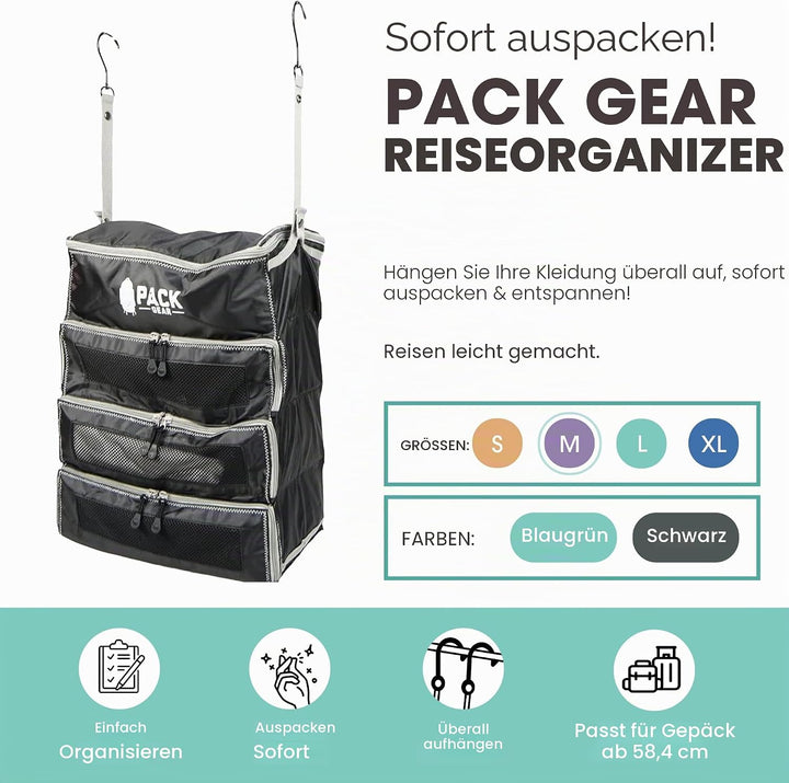 Pack Gear Koffer-Organizer zum Aufhängen, Reiseutensilien, Faltbare Packwürfel, gross oder Handgepäc