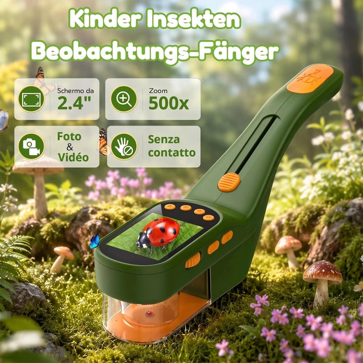 3-in-1 Insektenfänger für Kinder, Mikroskop für Kinder mit 2,4-Zoll-IPS-Display, 500X Vergrösserung