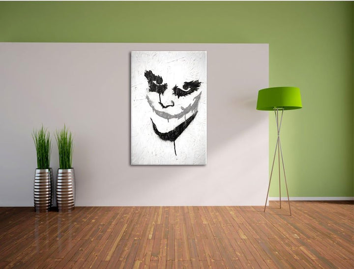 Joker Kohle Effekt, Format: 100x70 auf Leinwand, XXL riesige Bilder fertig gerahmt mit Keilrahmen, K