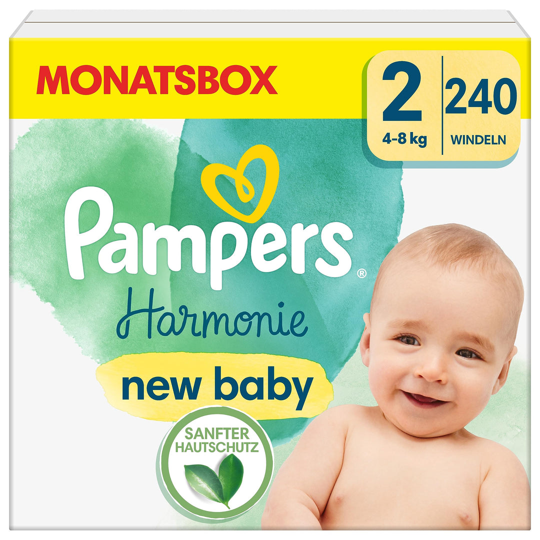 Pampers Baby Windeln Grösse 2 (4-8 kg) Harmonie, HALBMONATSBOX, Sanfter Hautschutz Und Pflanzenbasie
