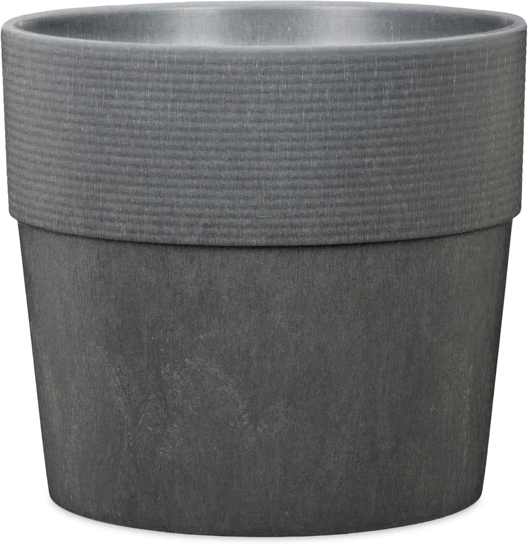 Scheurich Groove+ 30, Pflanzgefäss/Pflanzkübel, rund, Farbe: Carbon, hergestellt mit recyceltem Kuns
