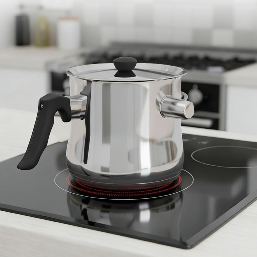 Doppelwandiger Milchtopf Induktion 1,5L, Edelstahl Wasserbad Topf mit Deckel und Pfeifton, Simmertop