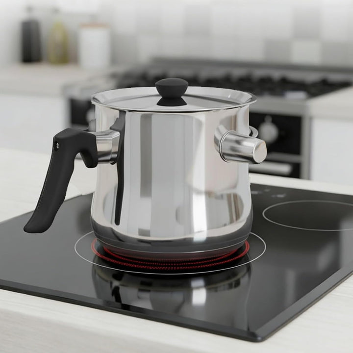 Doppelwandiger Milchtopf Induktion 1,5L, Edelstahl Wasserbad Topf mit Deckel und Pfeifton, Simmertop