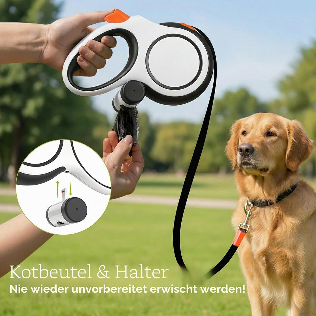 Hundeleine 8m, Robuste Rollleine für Hunde bis 50kg/110lbs, Flexileine mit Bequemen Griff & Kotbeute